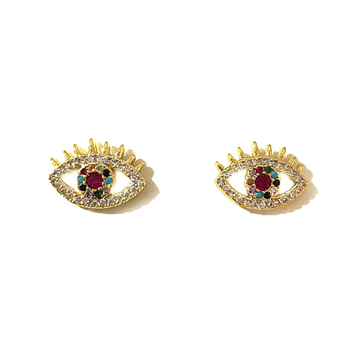 Crystal Coloured Eye Gold Studs
