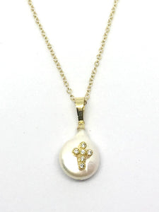 Freshwater pearl cross necklace