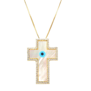 Deluxe evil eye gold cross necklace